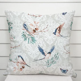 Biante Bavlnená obliečka na vankúš Sandra SA-471 Lastovičky s motýlikmi na svetlo sivom ornamente 60 x 60 cm