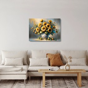 Sklenený obraz – Váza so slnečnicami (70x50 cm)