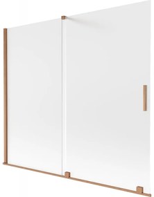 Mexen Velar, 2-krídlová posuvná vaňová zástena 180 x 150 cm, 8mm sklo námraza, medená matná, 896-180-000-31-65