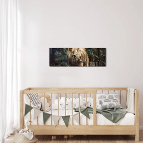 Obraz leva v prírode (s hodinami) (90x30 cm)