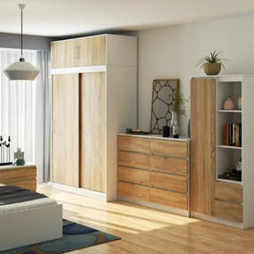 Šatní skříň s posuvnými dveřmi a nástavcem MONO CLP 150 cm bílá/dub sonoma
