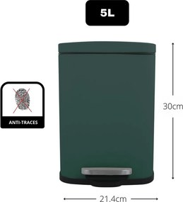 Tmavozelený nášľapný oceľový odpadkový kôš 5 l Akira – Spirella