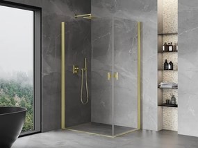 Mexen Mist-B Duo, 2-krídlový výklopný sprchový kút 95 x 90 cm, číre sklo, zlatý matný profil, 8A2-095-090-55-00