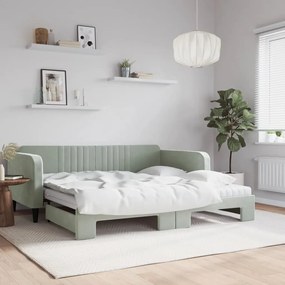 Rozkladacia denná posteľ s matracmi bledosivá 100x200 cm zamat 3197094