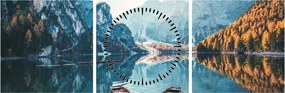 Obraz - Lode na jazere Braies (s hodinami) (90x30 cm)