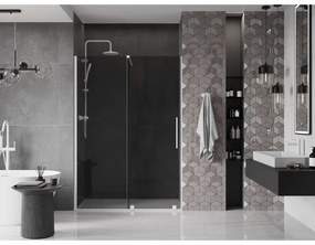 Mexen Velar, posuvné sprchové dvere do otvoru 150 cm, 8mm šedé sklo, biela matná, 871-150-000-41-20