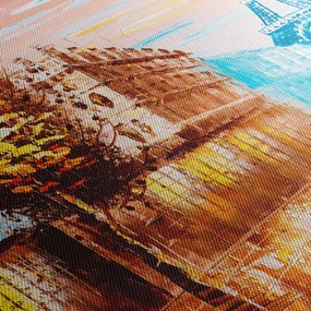 Obraz - Daždivého počasia a Eiffelovej veže (s hodinami) (90x30 cm)