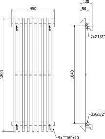 Mexen Aurora, vykurovacie teleso 1200x450 mm, 917 W, biela, W212-1200-450-00-20