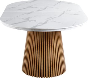 Vintino Jedálenský stôl NEVIO 120–160–200 × 120 cm – biely mramor / dub