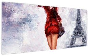 Obraz - Žena a Eiffelova veža (120x50 cm)