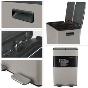 Taupe oceľový odpadkový kôš 2x30 l na triedený odpad/nášľapný Aliya – Spirella