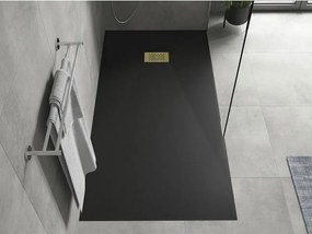 Mexen Hugo, obdĺžniková sprchová vanička SMC 180 x 90 cm, čierna, zlatá krytka, 42709018-G