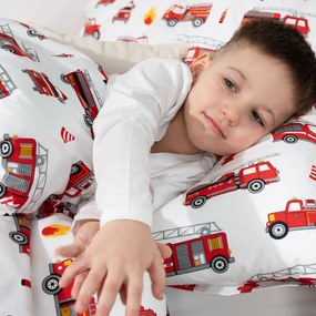 Goldea detské bavlnené obliečky - hasičské autá 140 x 200 a 70 x 90 cm