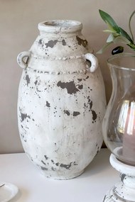 Bielo-šedá antik terakotová váza s uškami Frejus - Ø 21*36 cm