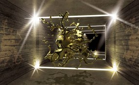 Fototapeta - Explózia zlatej farby v 3D tuneli (254x184 cm)