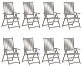 Záhradné sklápacie stoličky 8 ks sivé masívne akáciové drevo
