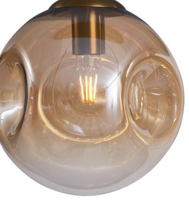 Art Deco závesná lampa mosadzná s oválnou stropnou doskou a jantárovým sklom 6-svetiel - Douglass