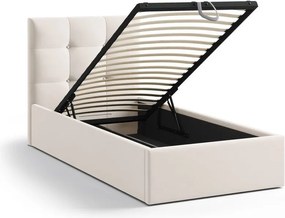 Krémovobiela čalúnená jednolôžková posteľ s úložným priestorom s roštom 90x200 cm Phaedra – Micadoni