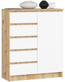 Komoda JERRY 80 cm 1 dveře 5 zásuvek bílá/dub artisan