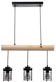 Závesné svietidlo H83 industrial, klietka 3 74208 - kov / drevo - Čierna