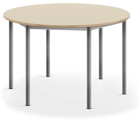 Stôl SONITUS, okrúhly, Ø 1200x720 mm, HPL - breza, strieborná