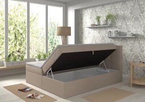 Čalúnená posteľ EMBER 160x200 cm s matracmi, topperom a úložným priestorom, béžová