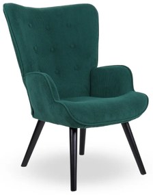 Kreslo ušiak CORDU + taburet — masív, manšestr, čierna / zelená