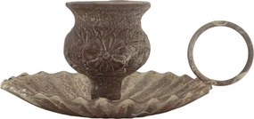 Mocca antik kovový svietnik na úzku sviečku s očkom - 10*6 cm