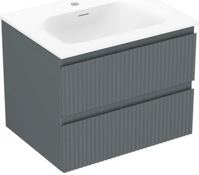 Mexen Rivel, kúpeľňová skrinka 60 cm s umývadlom Vela, 2 zásuvky, drážkovaná, grafitová matná/biela matná, 91A20-06047-2-BFF66-W23M0