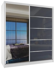 Šatníková skriňa 133 cm Belini biely mat / šedý lesk s posuvnými dverami a zrkadlom  MG SZP2/2/W/1L5S/HI