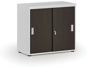 Kancelárska skriňa so zasúvacími dverami PRIMO WHITE, 740 x 800 x 420 mm, biela/wenge