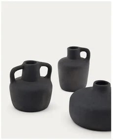 Čierne terakotové vázy v súprave 3 ks (výška 6 cm) Sofra – Kave Home