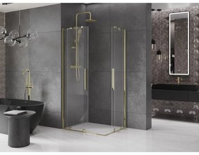 Mexen Velar Duo, sprchový kút s posuvnými dverami 90(dvere) x 80(dvere) cm, 8mm číre sklo, zlatý lesklý profil, 871-090-080-02-50