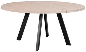 Okrúhly jedálenský stôl z bieleného dubového dreva s kovovými nohami Rowico  Freddie, ø 160 cm | BIANO