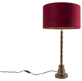 Art Deco stolná lampa bronzová s tienidlom z červeného zamatu 35 cm - Pisos