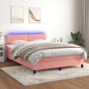 Posteľný rám boxsping s matracom a LED ružový 140x200 cm zamat 3134350