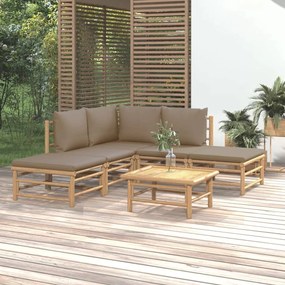 6-dielna záhradná sedacia súprava sivohnedé vankúše bambus 3155111