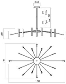 Redo 01-2776 - Luster na tyči RAYEN 16xG9/10W/230V bronz
