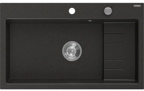 Mexen Omar, 1-komorový granitový drez 800x480x210 mm, čierna-zlatá metalíza, chrómový sifón, 6520801005-75