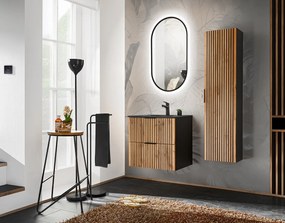 Závěsná skříňka Casad II s deskou a umyvadlem 60 cm černá/dub wotan