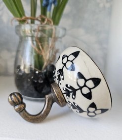 Bronzový antik nástenný háčik s porcelánovou knopkou - Ø 6*7 cm