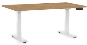 Výškovo nastaviteľný stôl OfficeTech D, 140 x 80 cm, biela podnož, dub kamenný