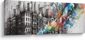 Obraz - Priemyselný život (s hodinami) (90x30 cm)