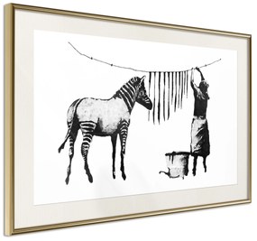 Artgeist Plagát - Banksy: Washing Zebra [Poster] Veľkosť: 30x20, Verzia: Zlatý rám s passe-partout