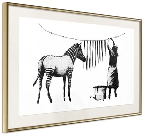 Artgeist Plagát - Banksy: Washing Zebra [Poster] Veľkosť: 45x30, Verzia: Zlatý rám s passe-partout