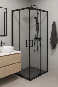 Erga Tucson, sprchový kút s posuvnými dverami 100(dvere) x 100(stena) x 190 cm, 6mm číre sklo, čierny profil, ERG-S02-TUCSON-D100D100-CL-BK
