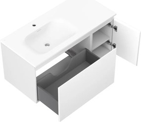 Mexen Orio, kúpeľňová skrinka 100 cm s umývadlom Vela vľavo, 1S, 1D, biela matná, 91A13-10047-3-BBFF01-W23L01