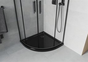 Mexen Rio, štvrťkruhový sprchovací kút s posuvnými dverami 70 x 70 cm, 6mm číre sklo, čierny profil + čierna sprchová vanička, 863-070-070-70-00-4170B
