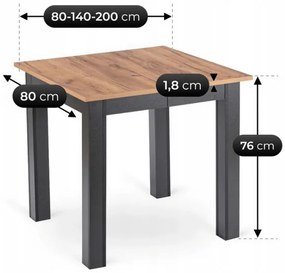 Rozkladací stôl DEMIAN 80–200 cm Dub Craft / Čierna