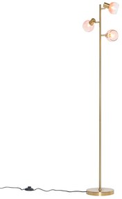 Art Deco stojaca lampa zlatá s ružovým sklom 3-svetlo - Vidro